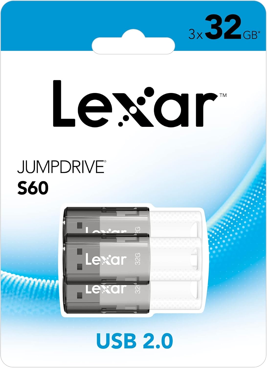 Lexar S60 2.0 32GB, Pack 3 LJDS60-32GB3NNU JumpDrive USB Flash Drives, Black, Of Flash Drives