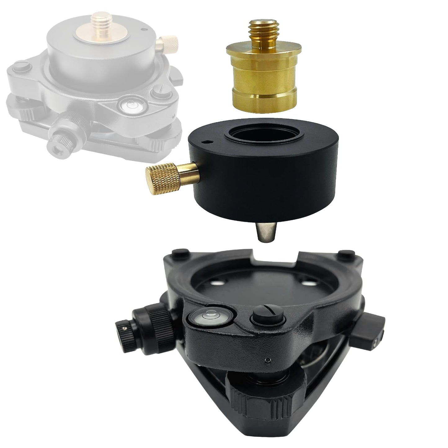 Surveying Tribrach Adapter Kit with Optical Plummet and 360° Rotating Prism Base 5/8-11 Thread Mount Set for GPS GNSS Total Stations Prism Poles and Tripods