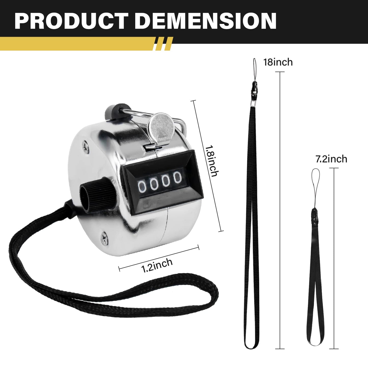 BGJRBY 3 Pack Hand Tally Clicker Counter 4 Digit Display Mechanical Palm with Metal Finger Ring for Coaching, Knitting, Lap, Fishing, Golf and Row Sport with 2-Nylon Lanyard (Black White Silver)