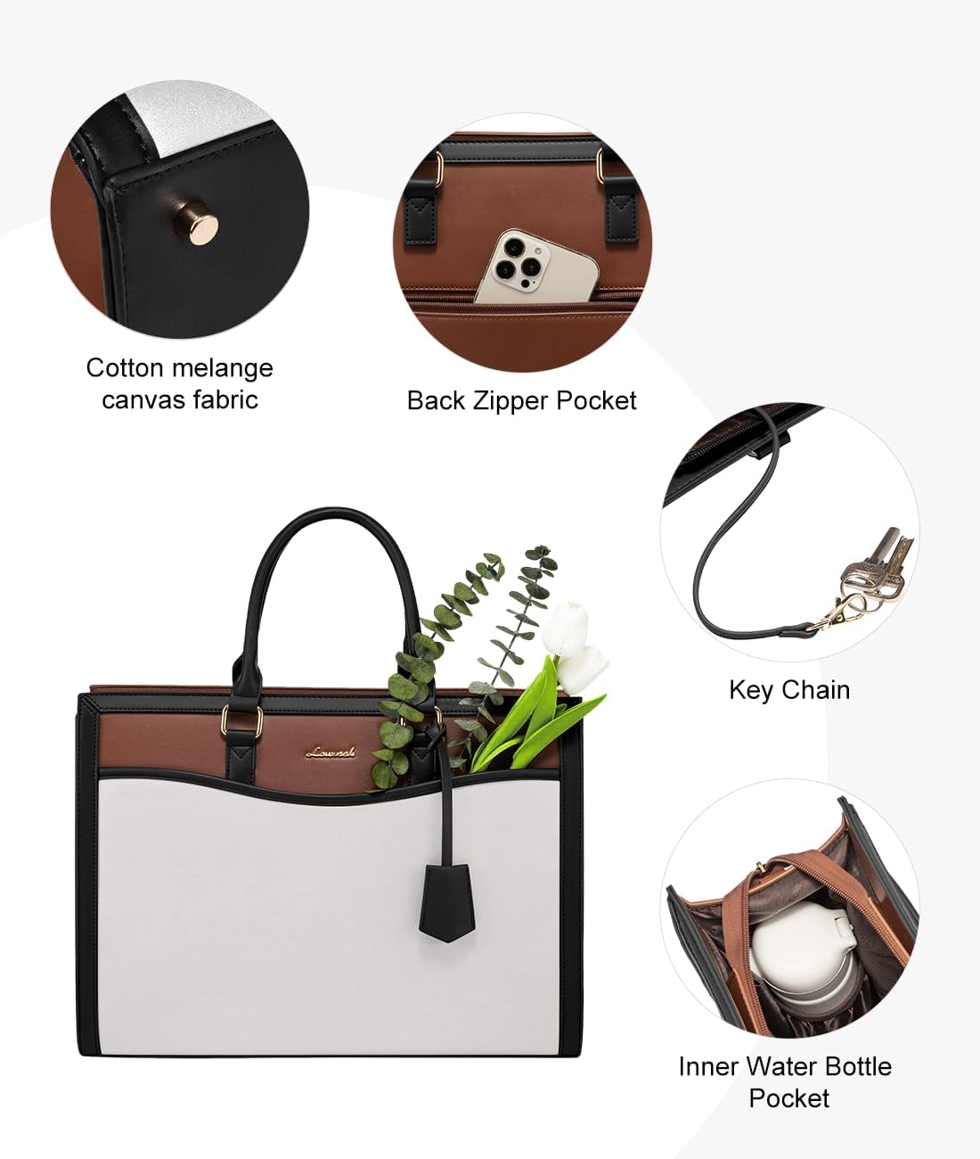 15.6 inch LOVEVOOK Laptop Tote Bag for Women, Office Work Bag Briefcase fit for Laptop, Large Capacity Teacher Bag