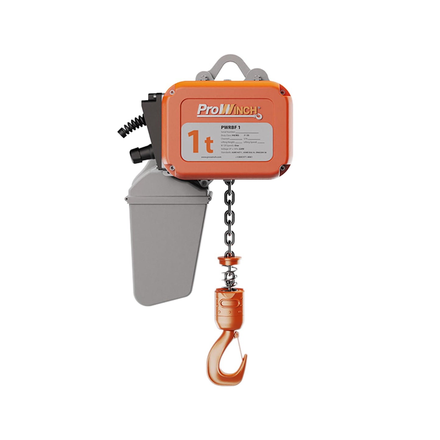 Prowinch 1 Ton 2200 lbs Electric Chain Hoist 3-Phase 208-240V, 1 Speed 60HZ & 16ft Lifting Height with G100 Nickel Chain, Heavy-Duty H4/M5 for Shop, Warehouse, Factory & Industrial Lifting