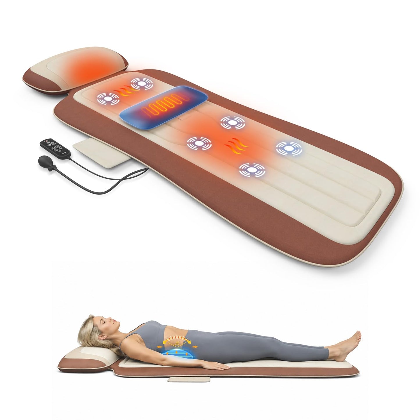 Full Body Massage Mat with Heat, Back Massager for recliner with Lumbar Support, Heating & Vibration, Massage Chair Pad for Seniors, Office Workers & Family, Fatigue & Pain Relief in Office, Home