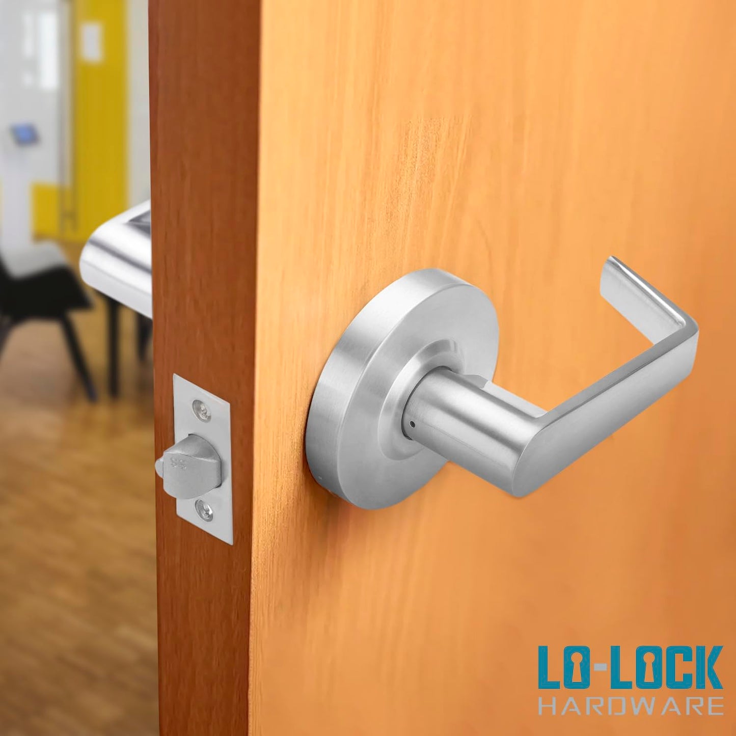 LO-LOCK HARDWARE Commercial Lever Door Lock - Heavy-Duty Locking Door Handle, ADA Door Handles, Cylindrical Lever Lock, Non-Handed Grade 2 Industrial Door Handle, 26D Satin Chrome, Passage/Closet