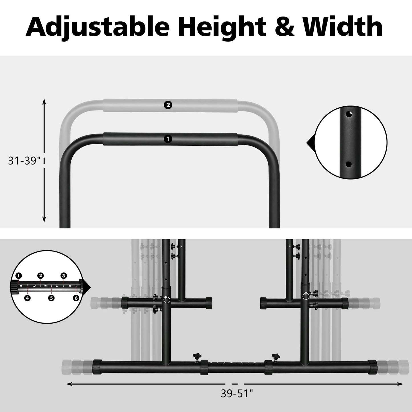 MIUDGIG Adjustable Height Parallel Push Up Stand, Parallel Bar Station for Strength Training, Heavy Duty Steel Dip Stand Station, Home Gym Fitness Workout Dip bar Station,Tricep Dips,Pull-Ups,Push-Ups