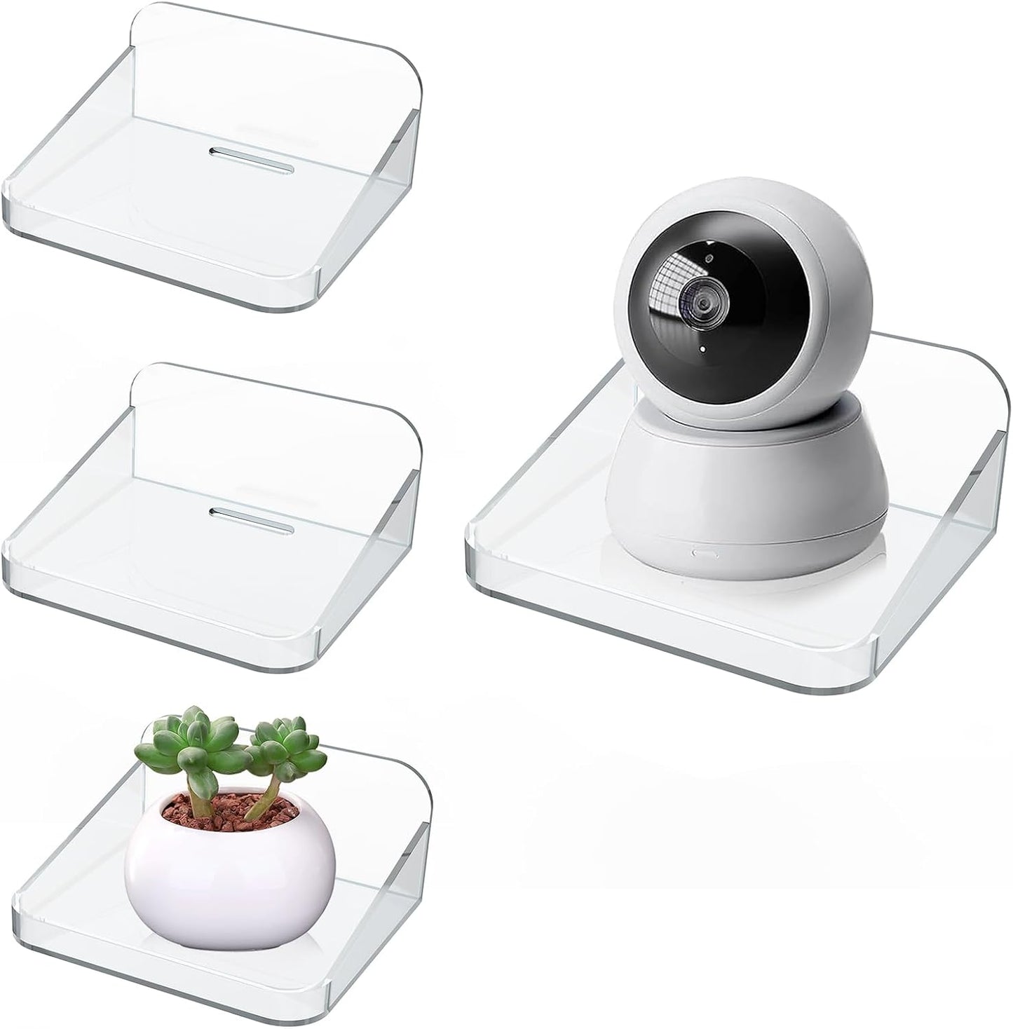 JoyHuaTrade 4 PCS Wall Mount Floating Camera Shelf, Baby Monitor Holder Punch-Free Wall Bracket Pet Monitor Camera