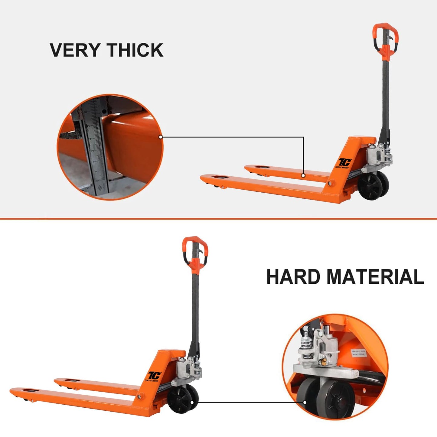Tory Carrier Manual Pallet Jack 5500 Lb. Capacity,Industrial Pallet Truck 48 × 27 Fork Size Standard Heavy Duty Hand Trucks