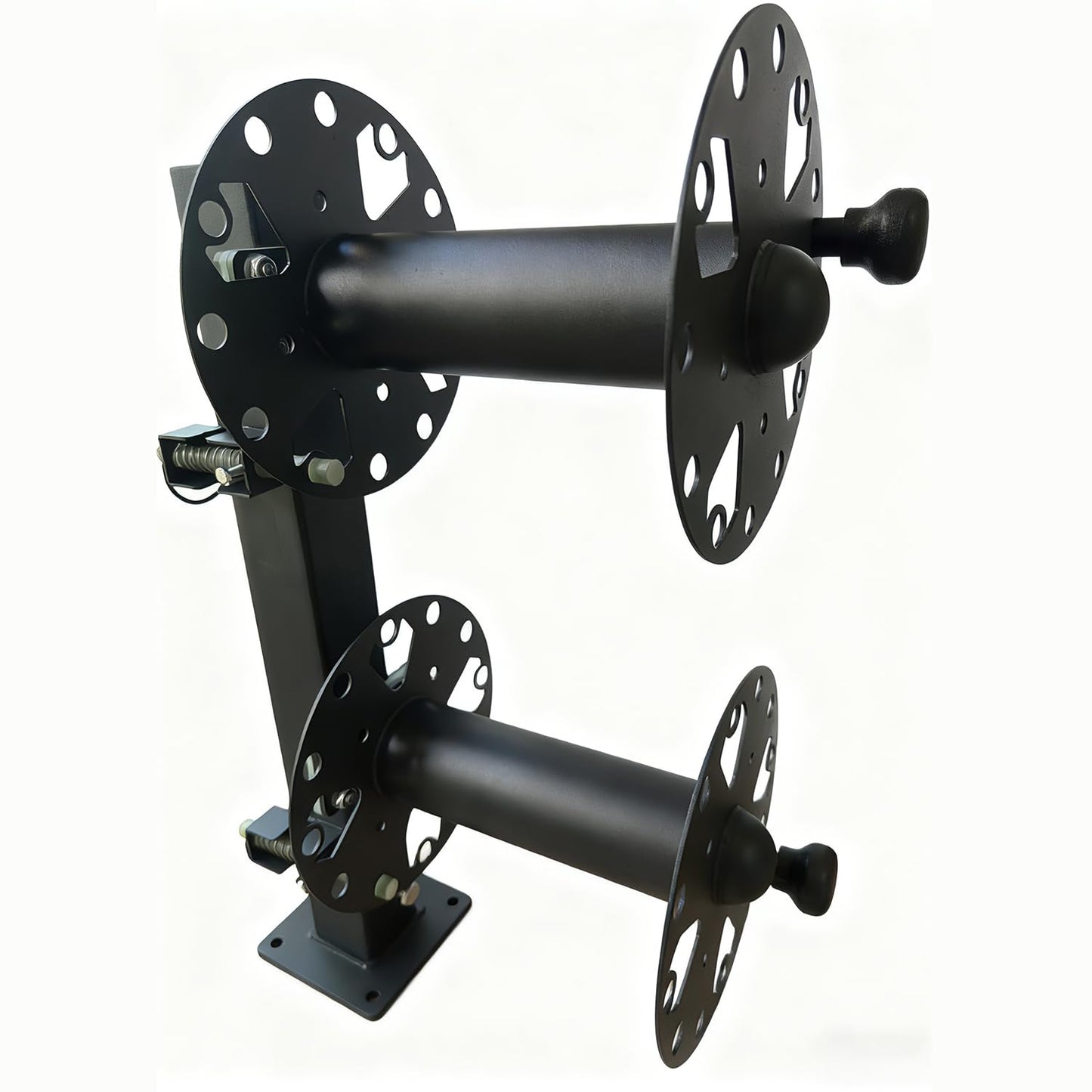 Heavy Duty Double Welding Cable Lead Reel, 10" Lockable with FR4 Fiberglass Rod, 10° Tilting Fixed Base, Carbon Steel Construction Holds 150FT 1/0 & 125FT 2/0 Cables for Industrial & Truck Use