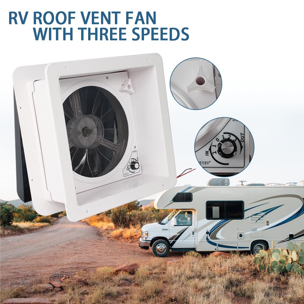 TYTXRV 12V 14" RV Roof Vent Fan with Bug Screen,Manual Control & 3-Speed Quiet Exhaust Fan for RVs/Campers/Trailers