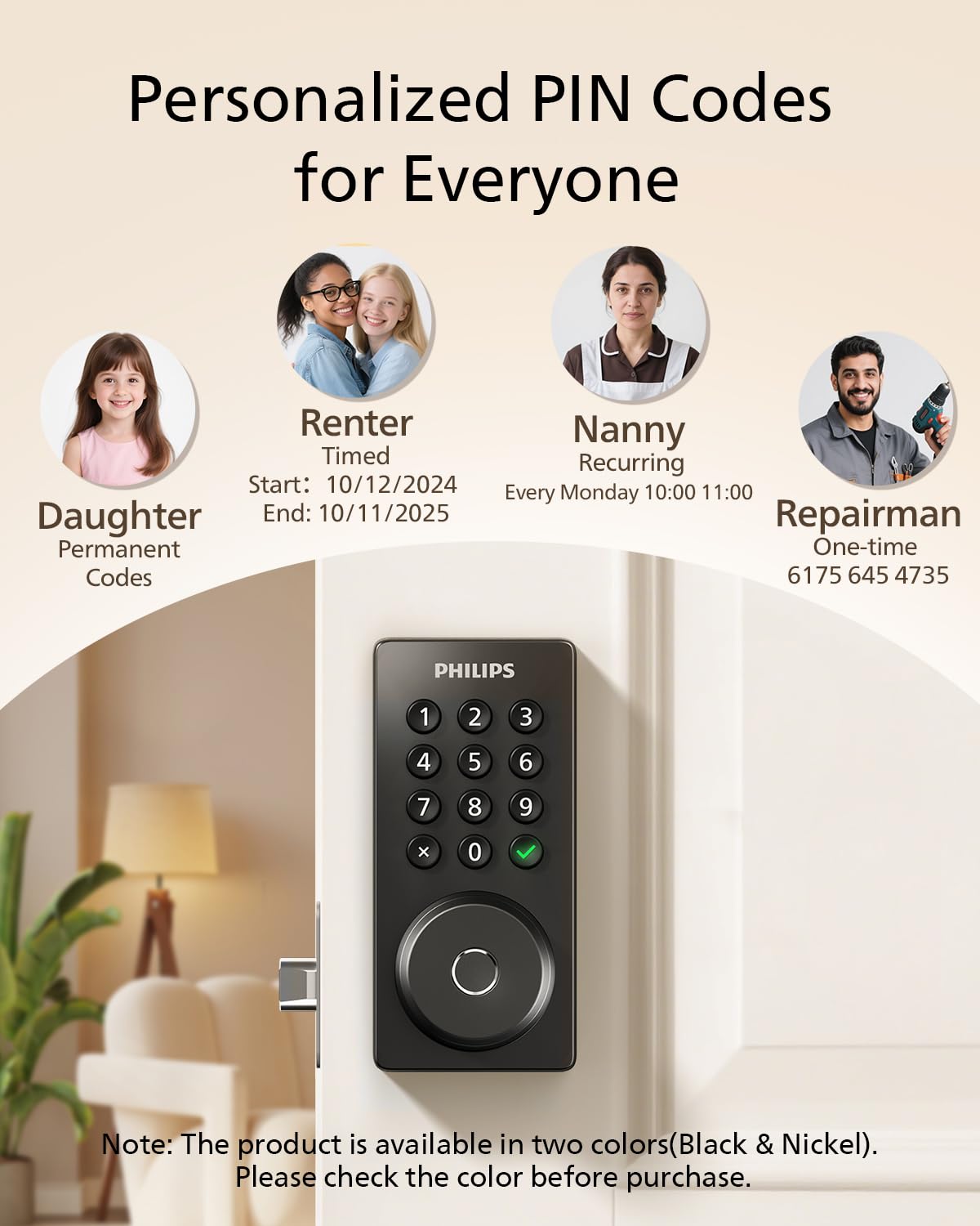 Philips Wi-Fi Door Lock, WiFi Smart Lock Keyless Entry Deadbolt for Front Door, Compatible with Alexa & Google Assistant, Remote Control, Built-in WiFi, APP Fingerprint Passcode Unlock, Auto Locking