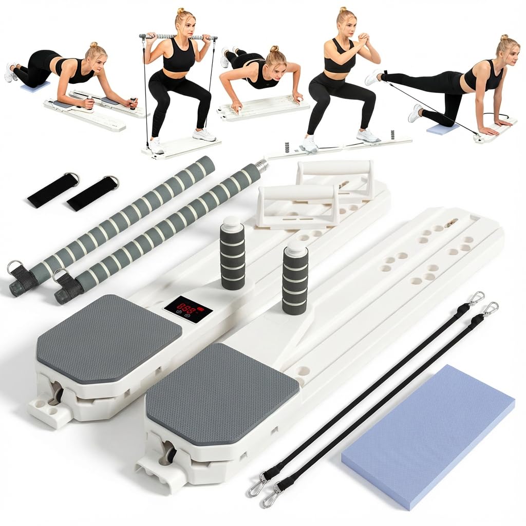 Pilates Reformer Board Set 12-in-1 Portable Pilates Board for Home Workout Core & Abs Toning Full Body Sculpting Equipment White