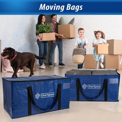 ClearSpace Heavy Duty Moving Bags - Large Storage Bags with Backpack Straps & Zippers | 6 Pack for Easy Moving & Travel