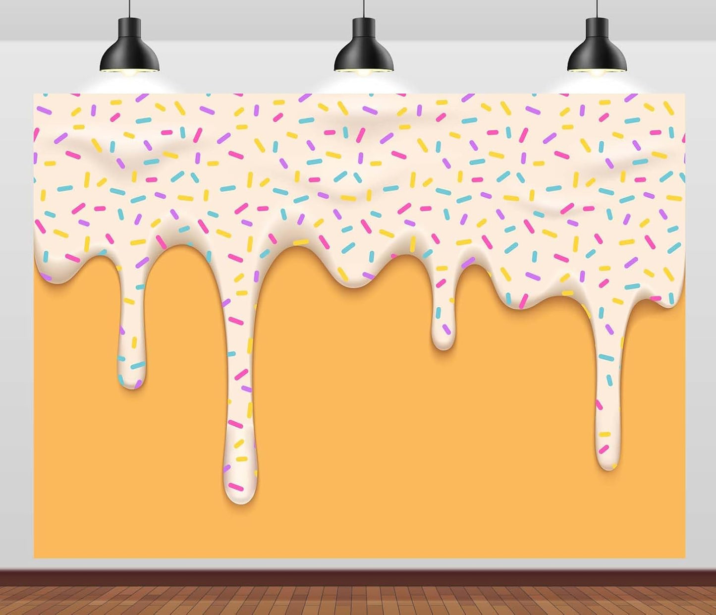 CORFOTO 10x8ft Fabric Dripping Ice Cream Backdrop White Cream Colorful Sprinkles Melting Texture Photography Background