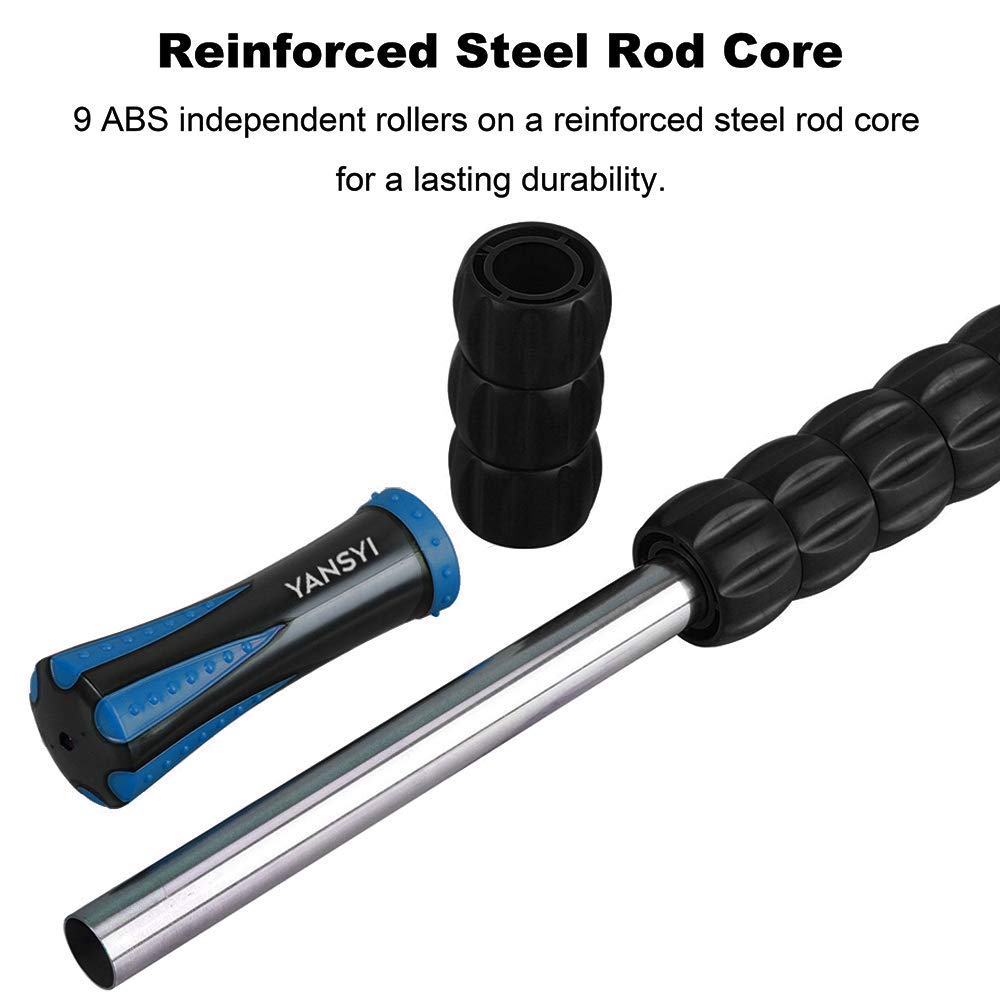 YANSYI Professional 9-Roller Deep Tissue Massage Stick - Portable Muscle Recovery Roller for Athletes, Relieves Post-Workout Soreness & Leg/Back Pain - Portable Physio Tool (Blue 1)