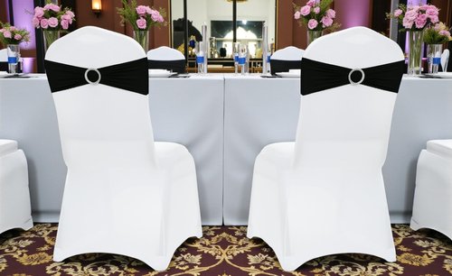 MDS Premium Spandex Chair Sashes - Stretchy Bow Covers with Buckle Slider | Universal Fit - Black (Pack of 25)