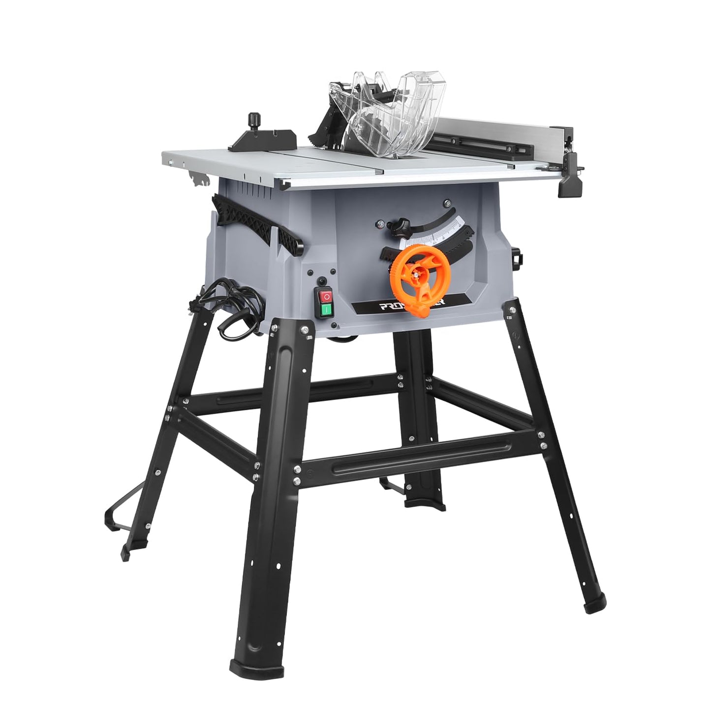 Prostormer 10 Inch Table Saw with Stand, 15A 5000RPM Portable Benchtop Saw, 45°Bevel Cutting Tabletop Saw for Woodworking