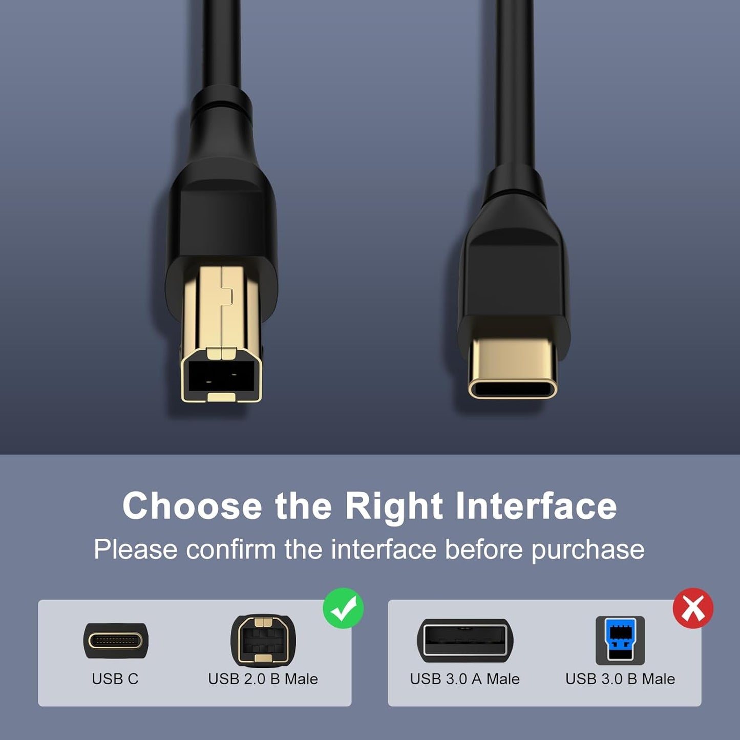 10 USB C Printer Cable Feet Long USB B to USB C Printer Scanner Cord to Computer for MacBook Pro/Air, iPad Pro/Air, HP