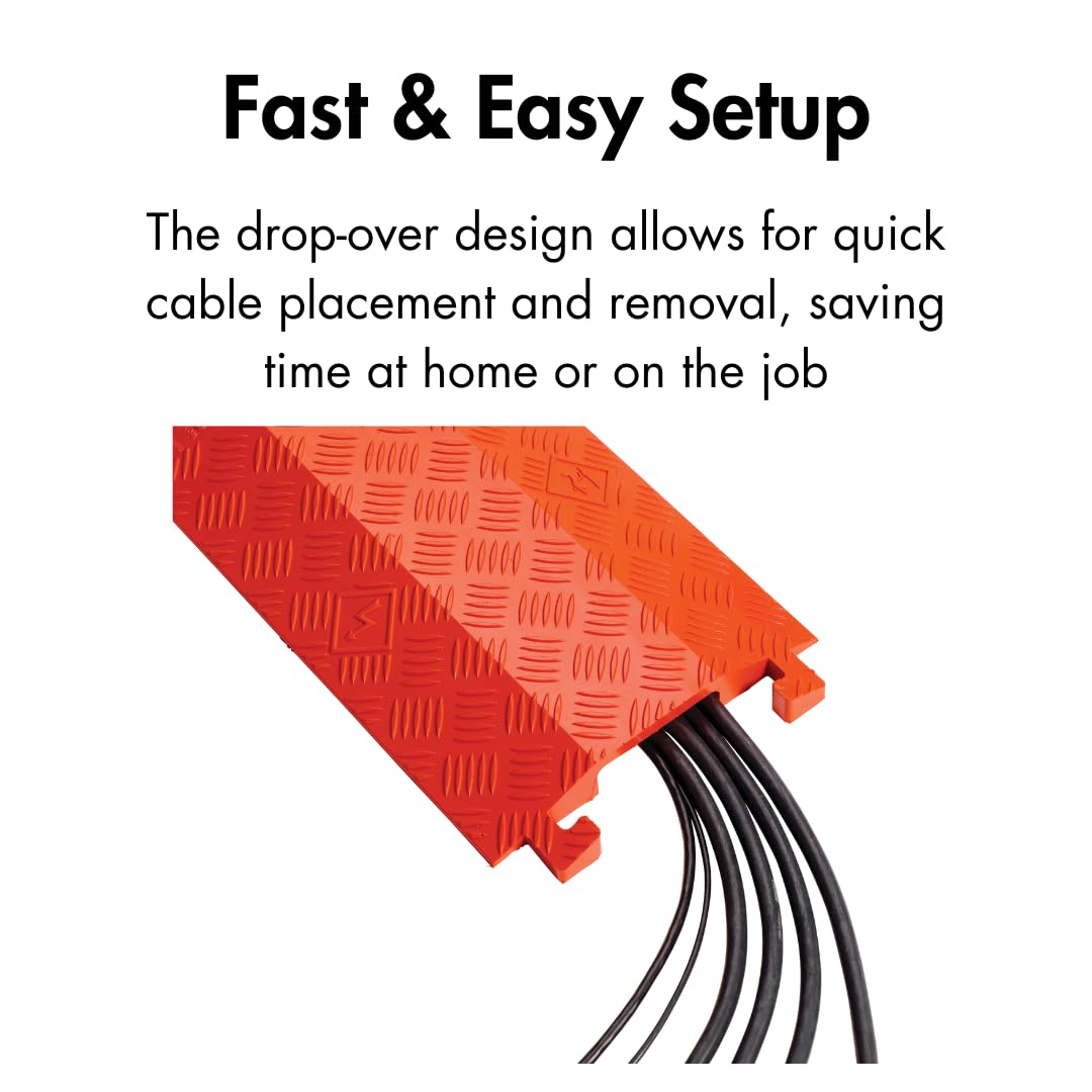 Checkers 1 Channel 3' Long Light Duty Drive Over Cable Protector for Multiple 1" Lines - Floor Cable Cover for Walkways and Driveways - Made in The USA from Durable Polyurethane - Orange - FL1X4-O