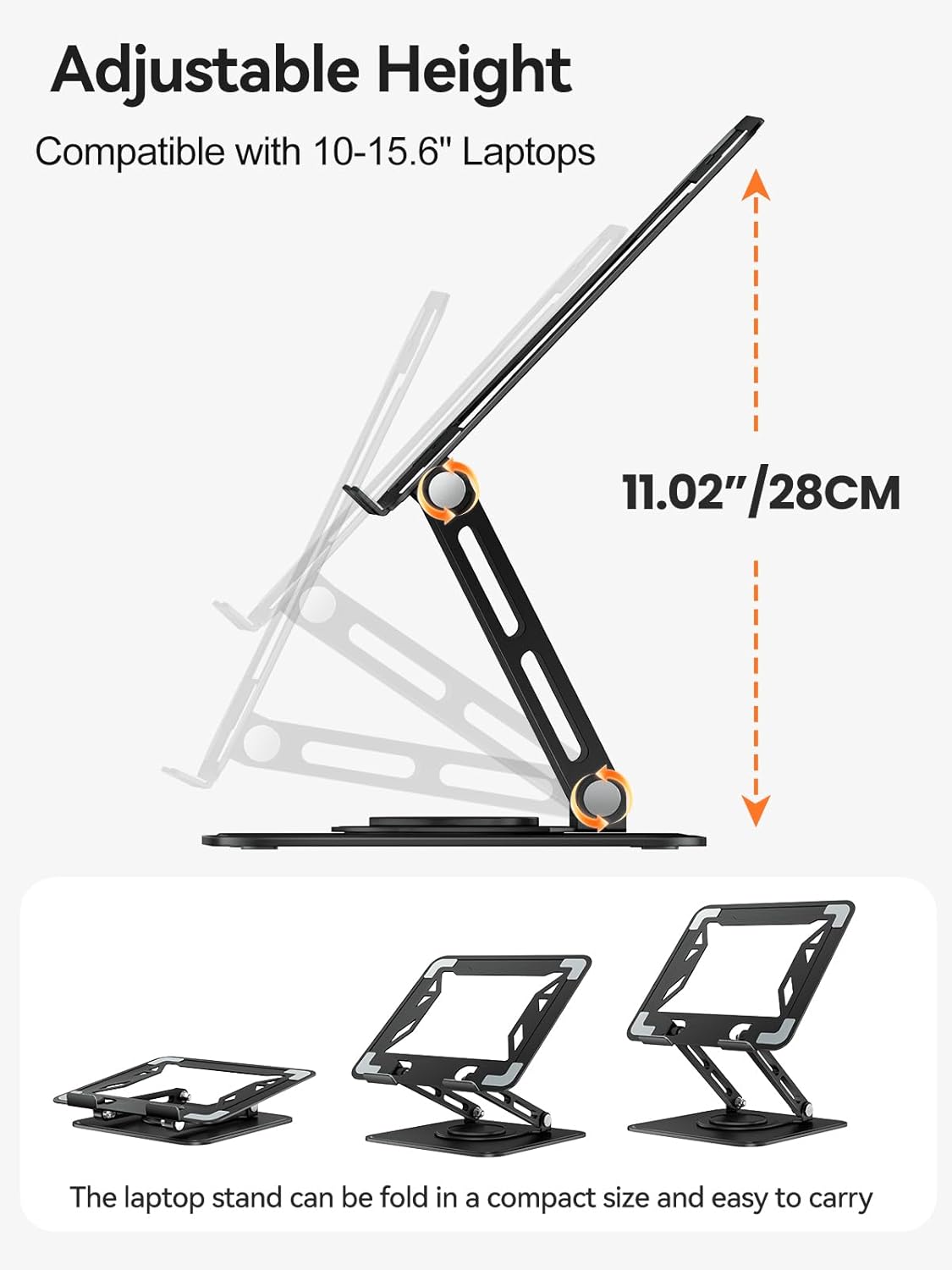 tounee 360 10-15.6"-Black Laptop Stand for Desk, Adjustable Computer Stand Holder with Rotating Base, Ergonomic Laptop