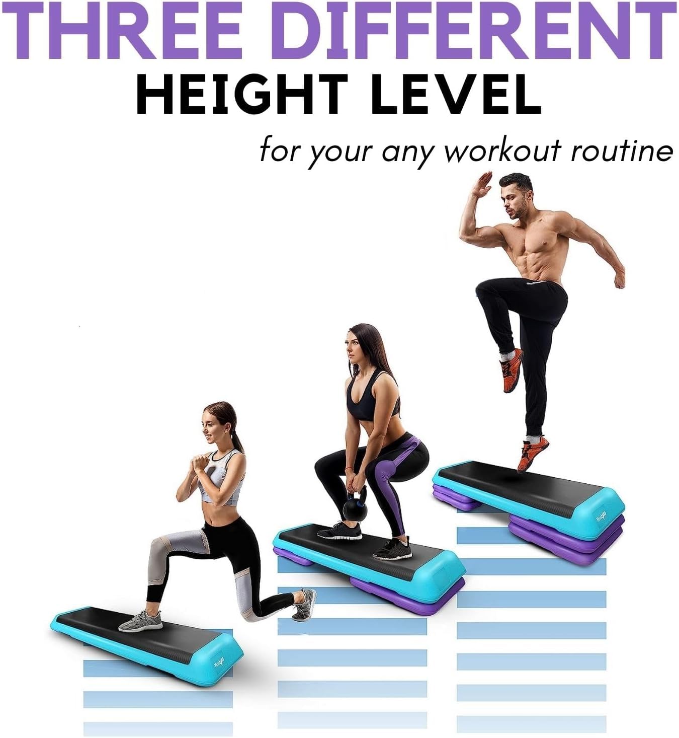 Yes4All Adjustable Workout Aerobic Exercise Step Platform Health Club Size with 4 Adjustable Risers Included and Greater Risers Options - Teal Purple