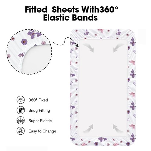 Little Grape Land Mini Crib Sheets 4 Pack, Pack n Play Sheets Fitted 38 x 26 for Boys and Girls, Pack and Play Sheets Compatible with Graco Pack n Play Playard, Butterfly Flower