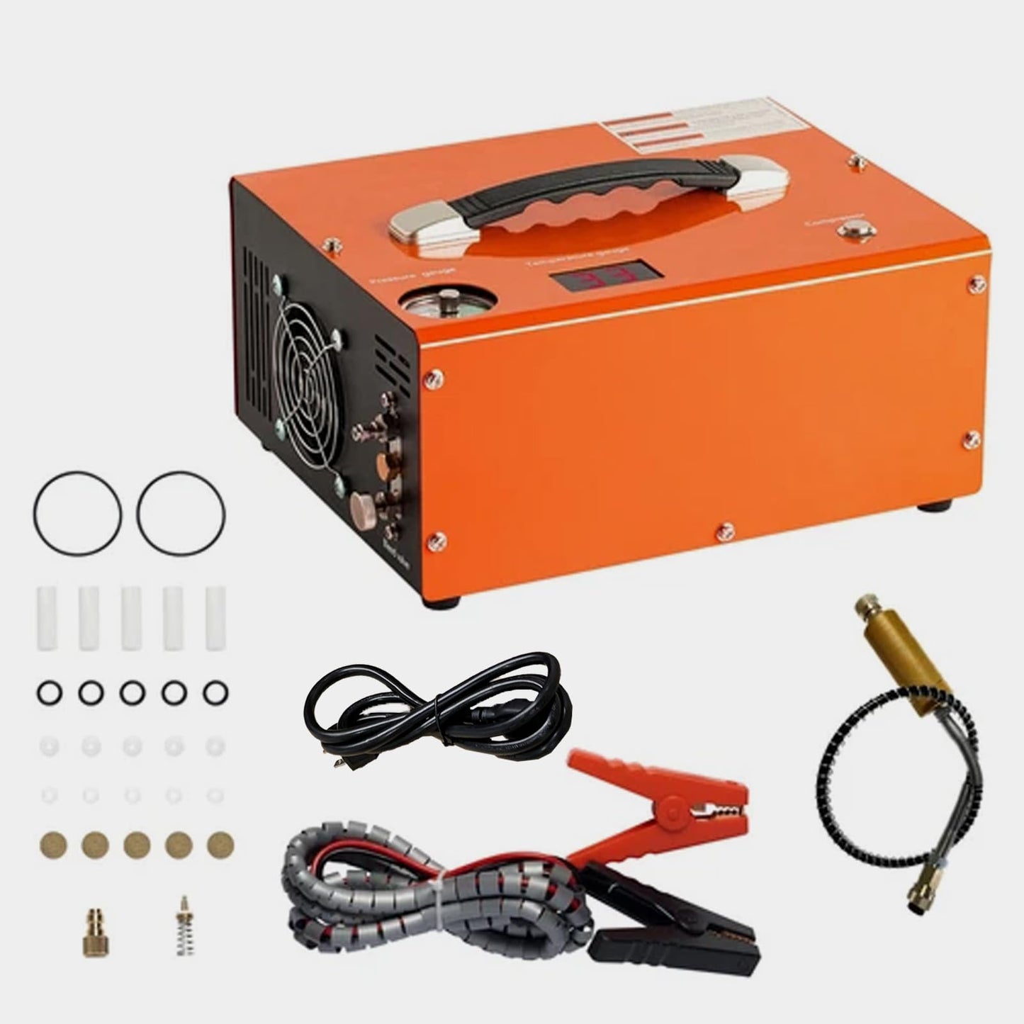 PCP Air Compressor 4500Psi/30Mpa, 300W Oil-Free Fast Fill Pump with Auto Shut-Off, Dual Power 12V DC & 110V AC, Built-in Fan, Portable Air Pump Paintball, Air Rifle, Airguns HPA Tanks