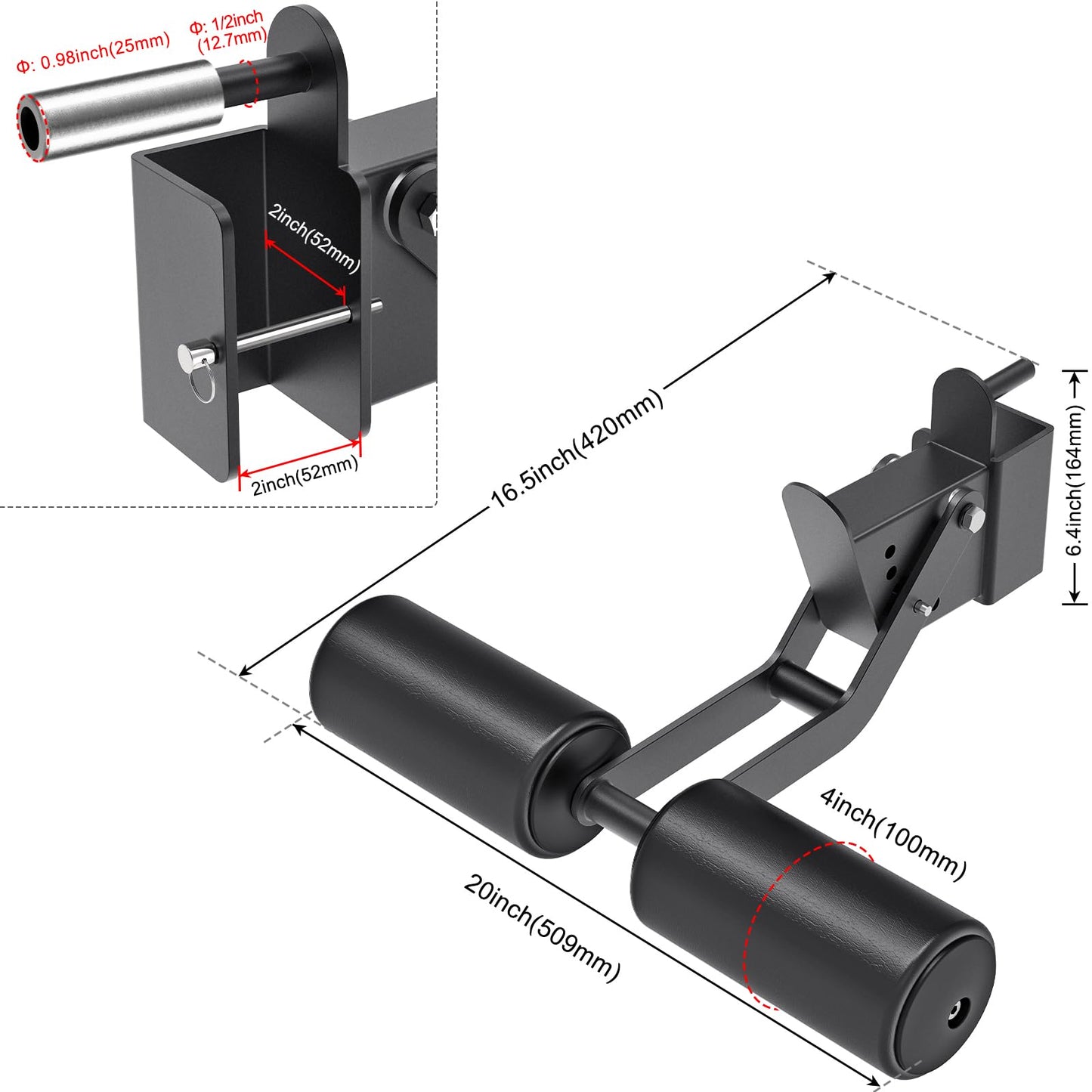 Nordic Hamstring Curl Squat Rack Attachment for 2" x 2" Power Rack with 1/2" or 1" Hole - Adjustable Leg Hold Down Attachment with Premium Leather Surface - for Ultimate Home Gym Experience
