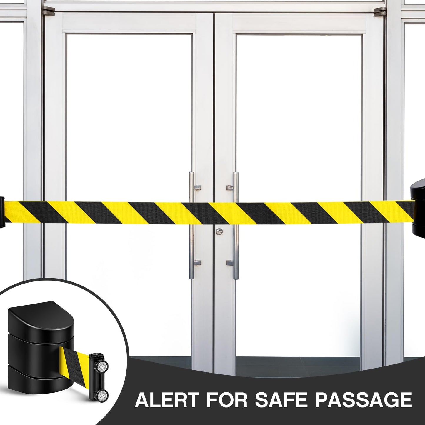 Landical 6 Pack 16.4 ft Magnetic Wall Mount Retractable Belt Magnetic Crowd Control Safety Retractable Wall Barrier with ABS Case, Safety Barrier for Grocery Retail Store (Yellow Black Rope)