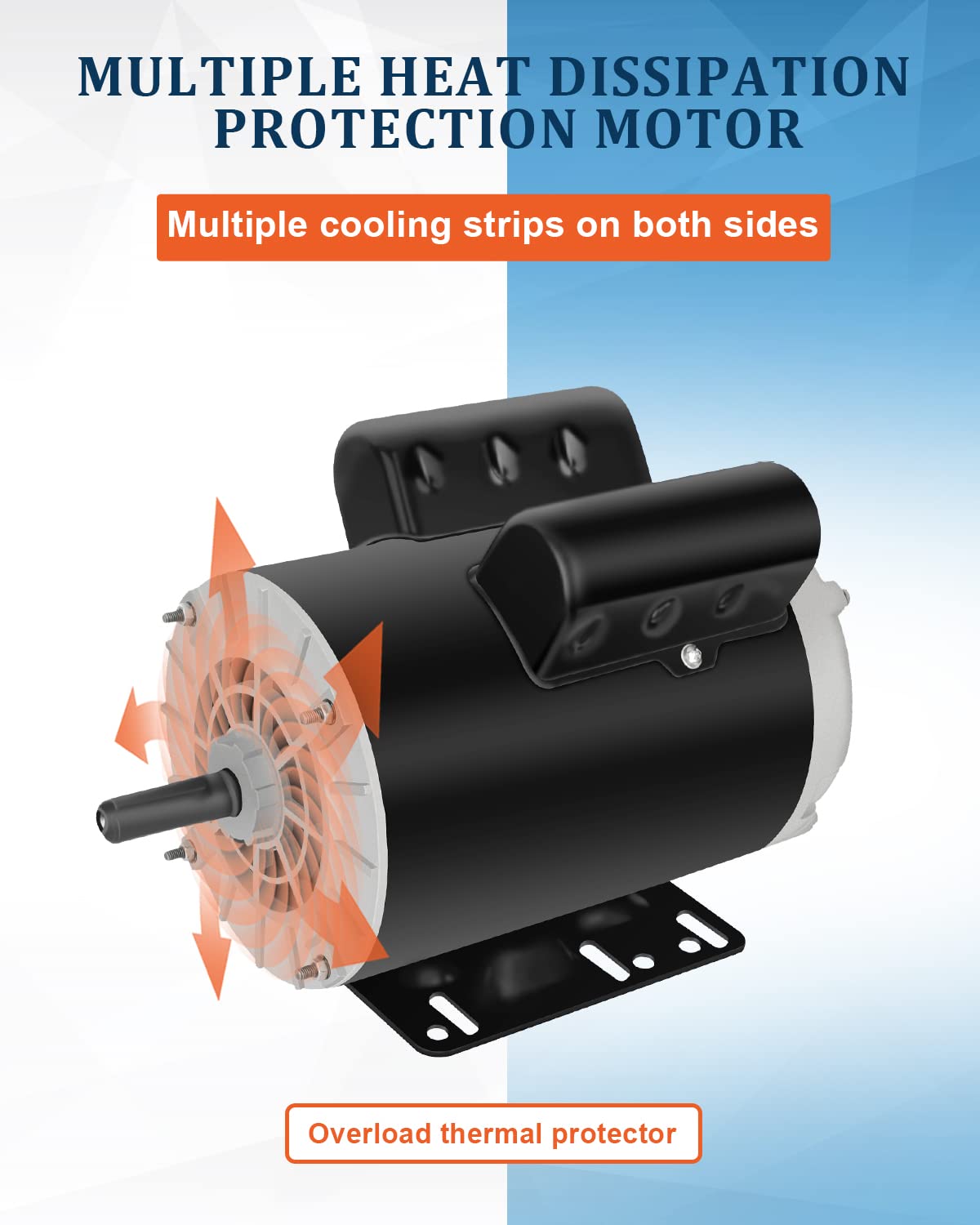 5HP SPL Air Compressor Motor 3450 RPM Single Phase, 56Frame, 208V-230V, 5/8" Shaft Diameter Rolled Steel Shell 60HZ