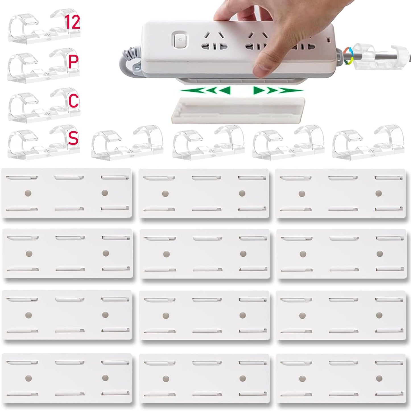 CHNLML 12PCS 8 Power Strip Holder, Adhesive Punch-Free Socket Holder, Self Adhesive Socket Desktop Fixer, Socket Holder