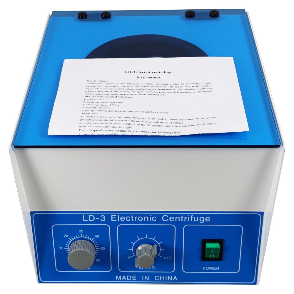 Maisutseb 50ml*6 Electric Benchtop Centrifuge 4000 RPM Lab Centrifuge Machine 110V 60HZ PRP Desktop Centrifuge Stepless Control with Blue Cover Plate Centrifugadora de Plasma