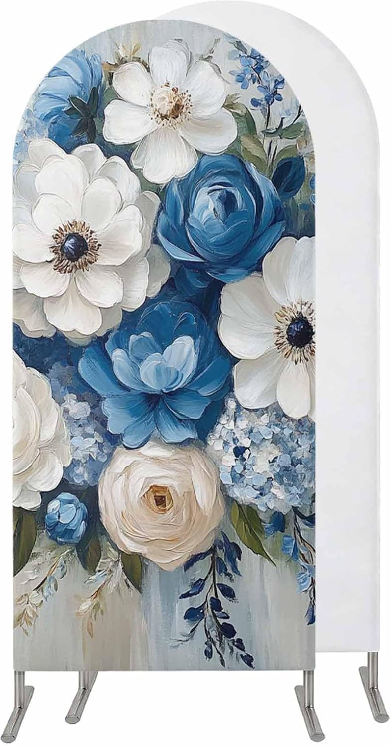 Jnbasdffb 6.6 Country Hydrangeas Flower Wedding Arch Cover,Stretchy Spandex Arch Backdrop Stand Covers FT,Blue White