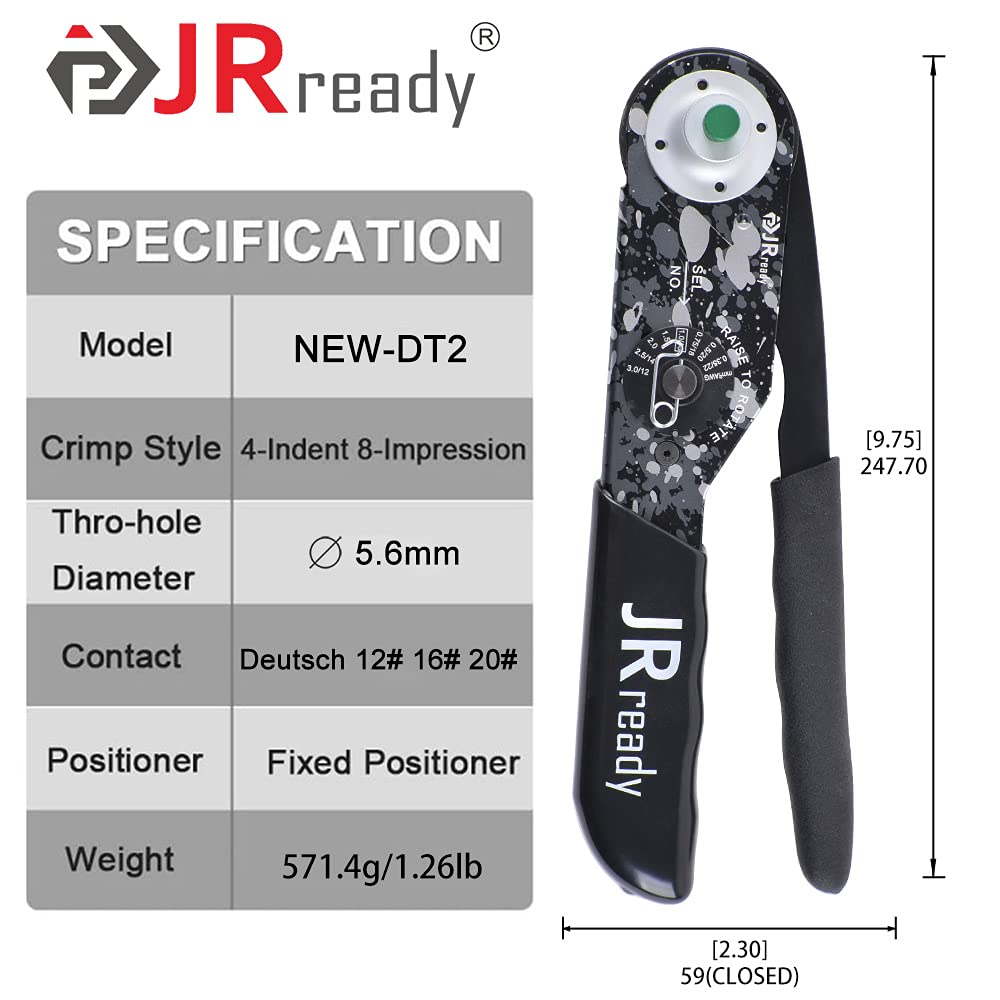 JRready NEW-DT2 Deutsch Crimp Tool for DTP, DT, DTM Connectors, Size 12, 16, 20 Solid Contacts. Equivalent to HDT 48 00 Deutsch Crimper(12-22AWG)