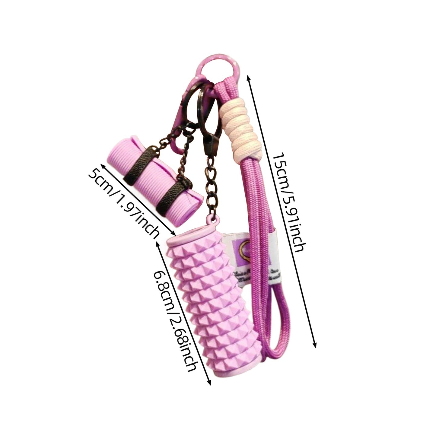 TECHPLUS Mini Yoga Mat Foam Roller Keychain Bag Charm with Wristlet Lanyard - Gym Bag Accessory Gift for Women and Yoga Lovers (Blue)