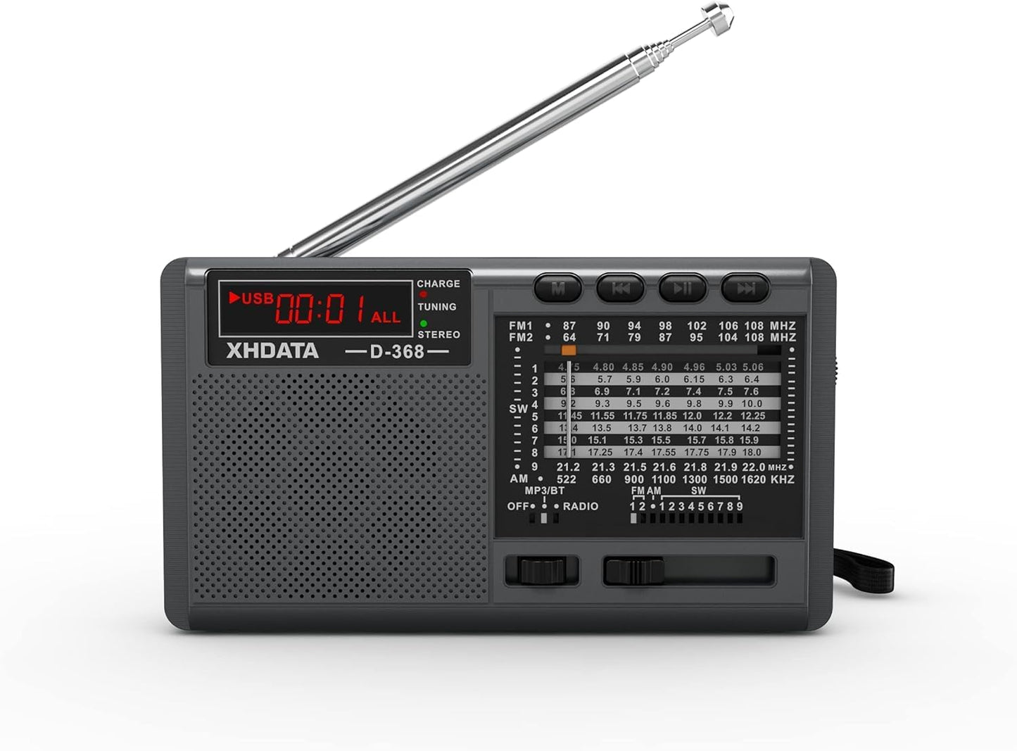 XHDATA D368 12 MP3 Portable Shortwave Radio AM FM SW Band DSP Stereo Player Wireless BT Speaker with Rechargeable