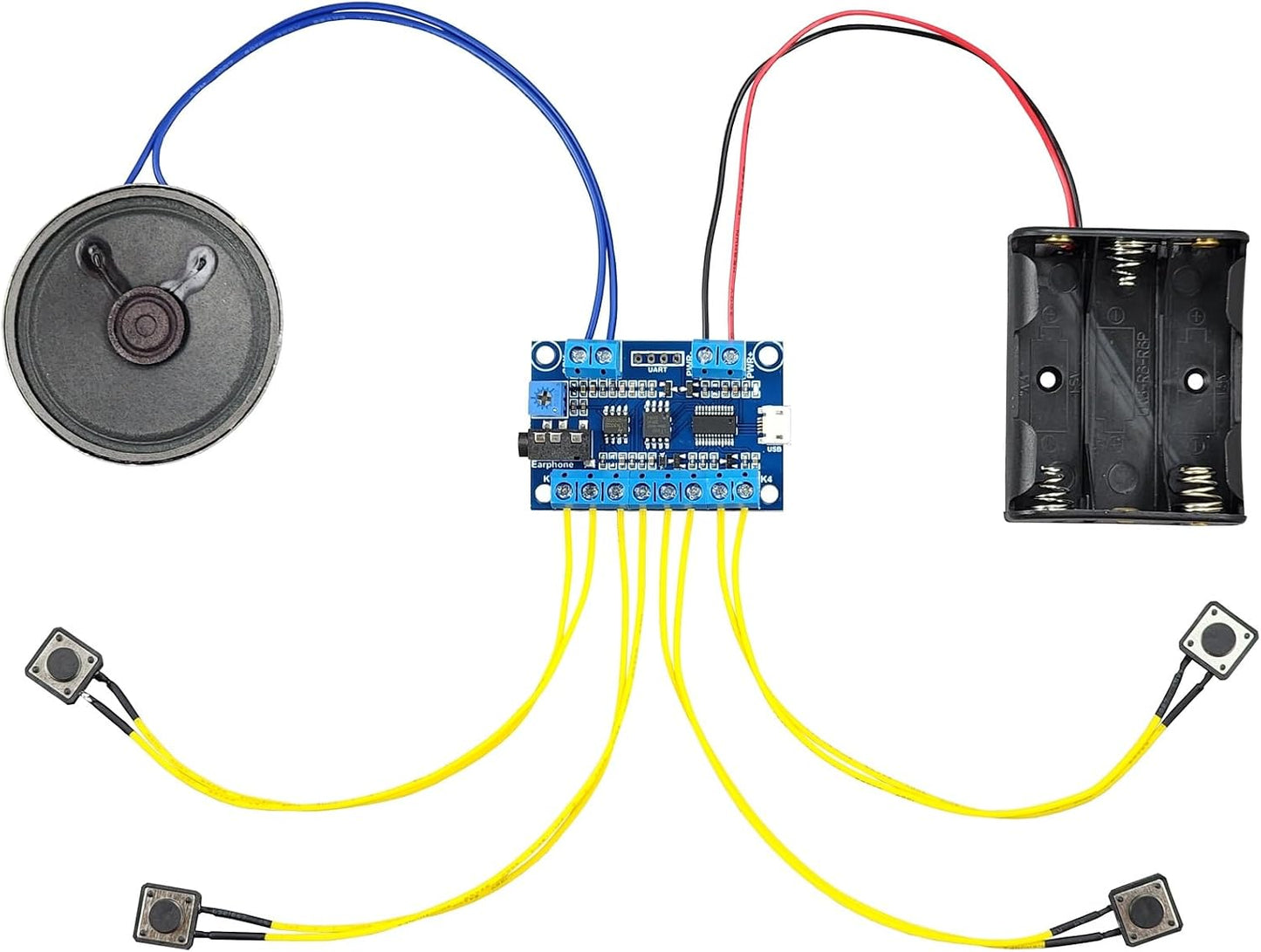 Flyron USB Recording Module (Multi Sound Files per Button) with Buttons, Speaker and Battery Box