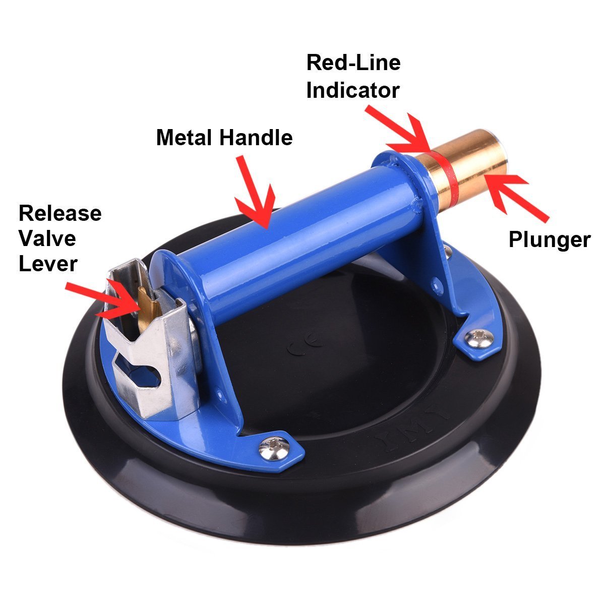 IMT 8" Metal Suction Cup for Glass, Vacuum Pump Suction Cups to Lift Large Glass, with Metal Handle and Brass Pump, 265lbs Load Capacity