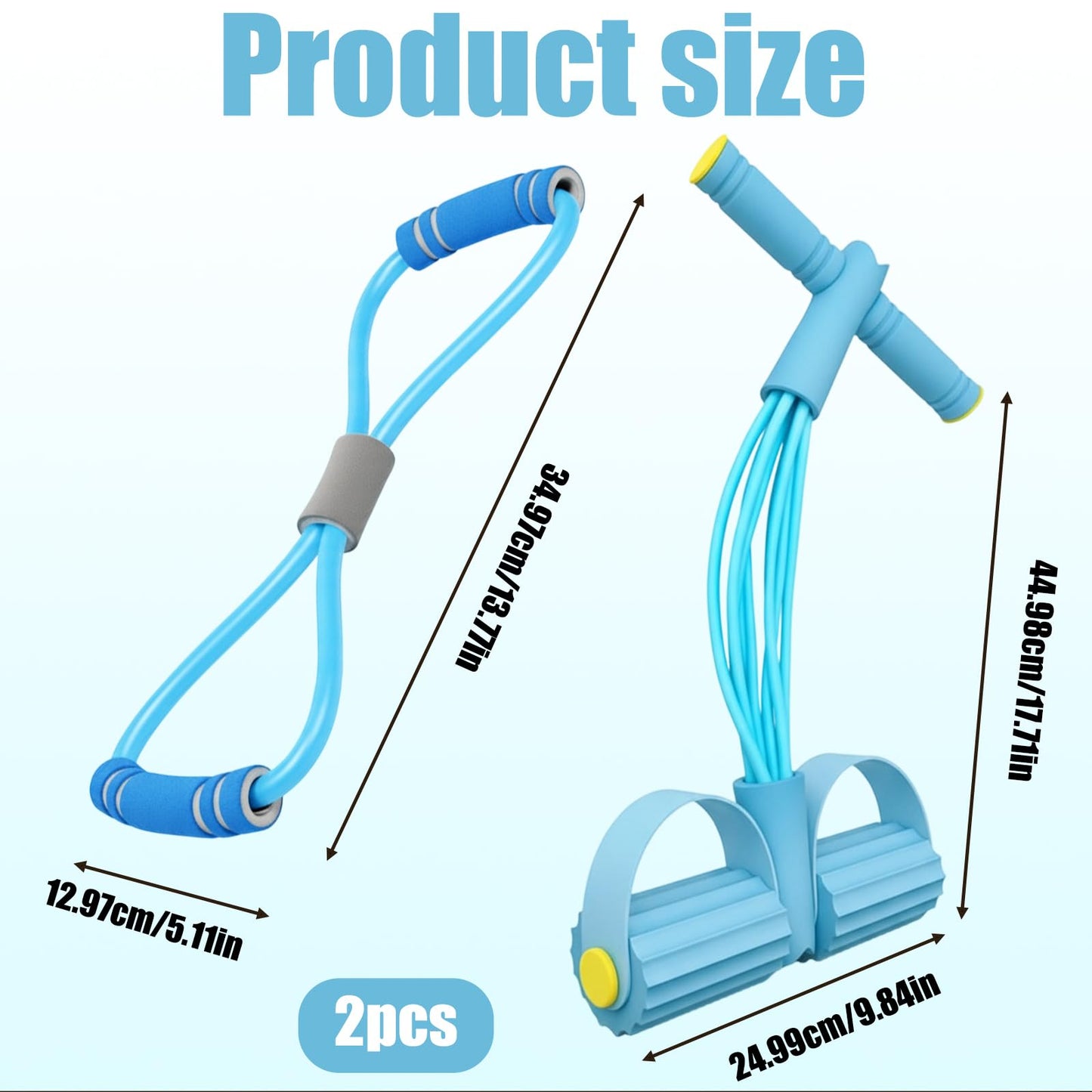 Pedal Resistance Band with Handle, Blue 8 Tube Multifunction Fitness Bands for Full Body Workout, Abdominal, Leg, Arm, Back Slimming Training