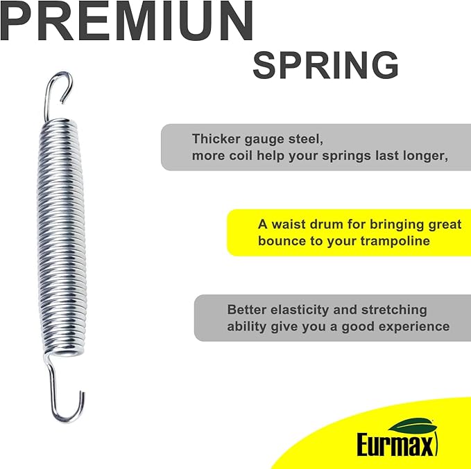 Eurmax USA Trampoline Springs Heavy Duty Stainless Steel Replacement Springs with T Hook, 20pcs-Pack