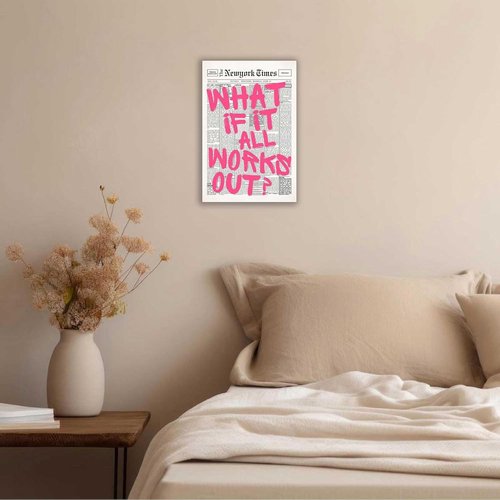 Drimiler Retro Newspaper Pink Font Poster - Positive Affirming Quote Canvas Wall Art | 12x18in Framed Decor