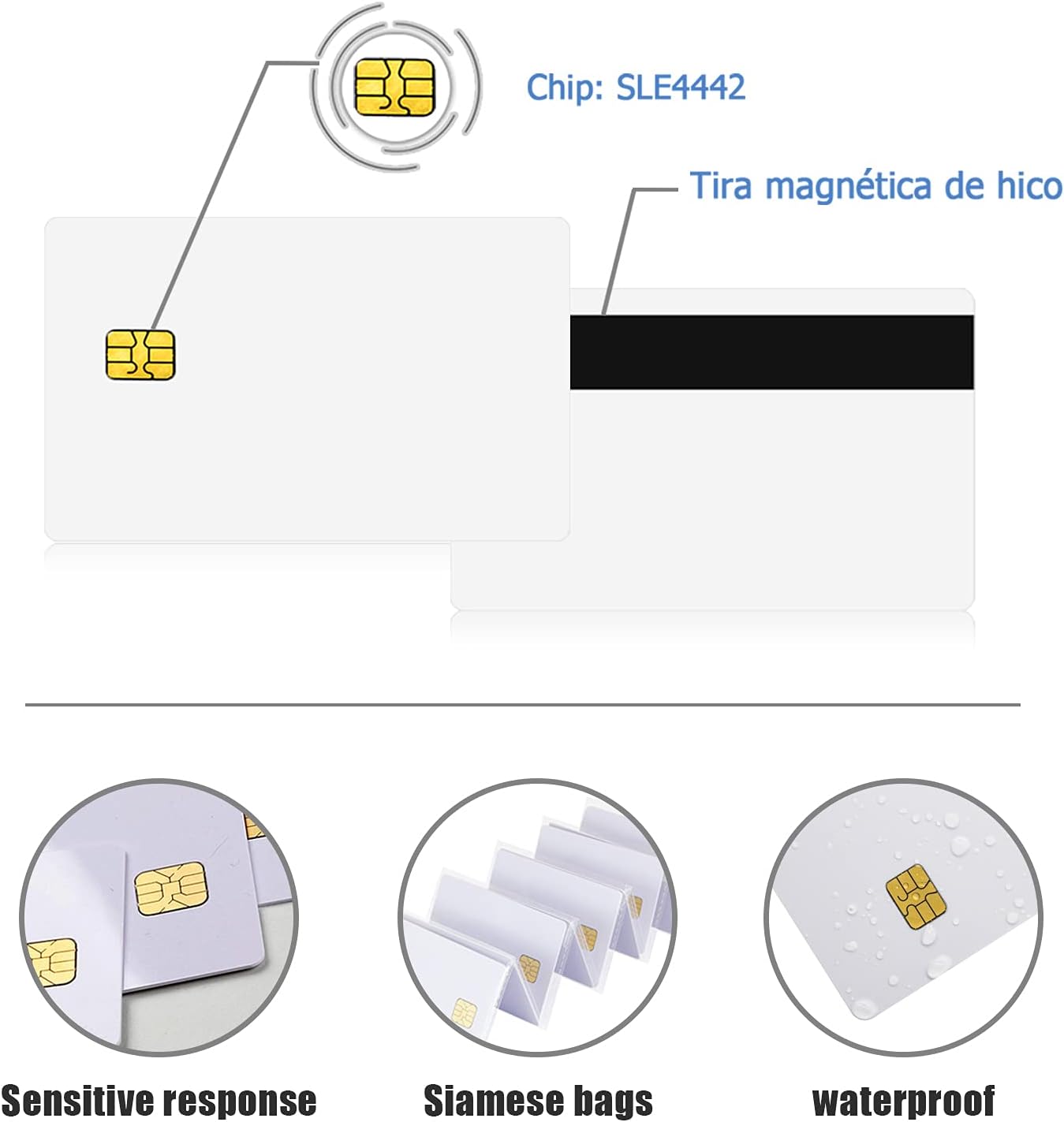 100Pack-SLE4442 2 SLE4442 Chip Cards w/Hico Track mag Stripe Blank Smart Contact IC Card Cards White Sublimation