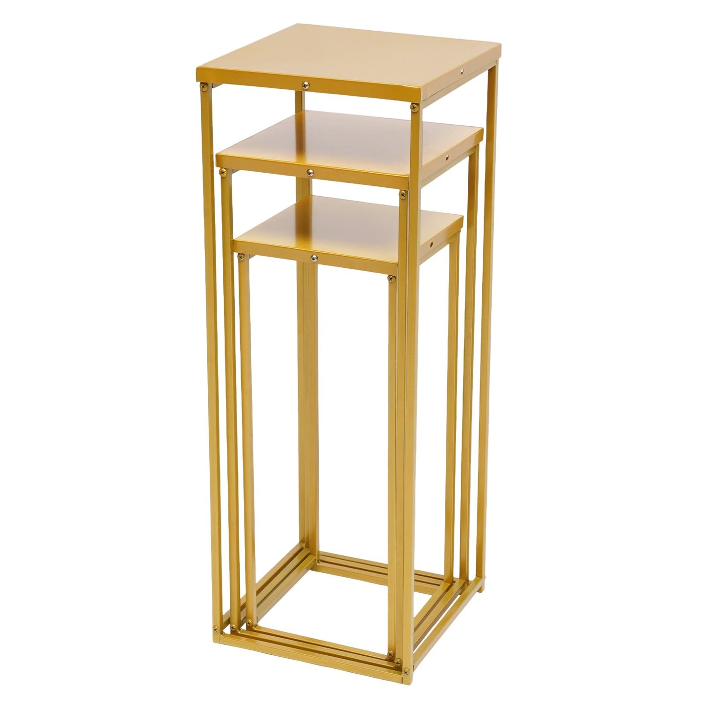 3Pcs Metal Flower Stands, Rectangular Tall Gold Wedding Flower Stand with 3 Different Sizes,Flower Vase Wedding Table Centerpieces Column with 17.64Lbs Load-Bearing,Geometric Floral Display Holder