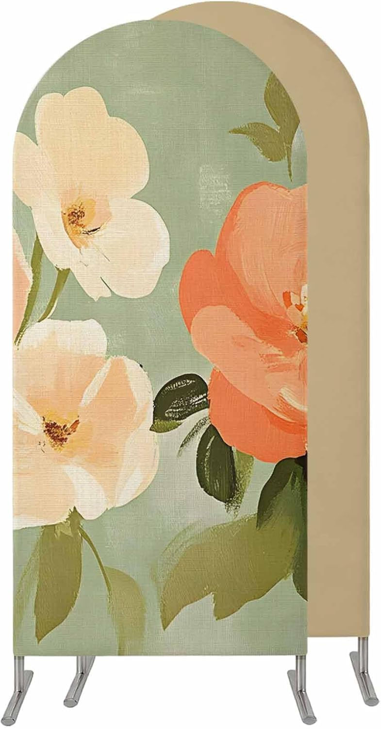 Jnbasdffb 6 Pink Flowers Wedding Arch Cover, Stretchy Spandex Arch Backdrop Stand Covers FT, Pastoral Botanical Retro