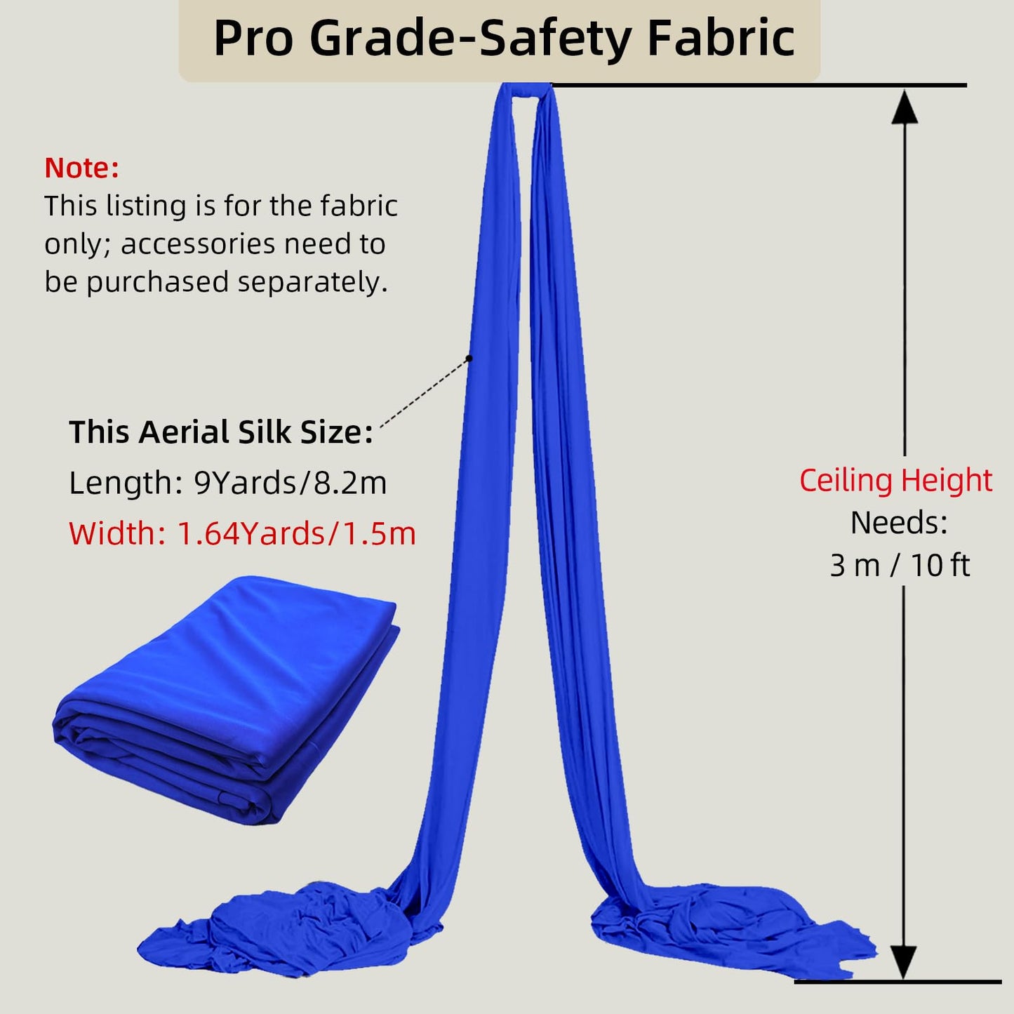 PRIORMAN Aerial Silks Fabric, 9 Yards(8.2mL x 1.5mW) 40D Nylon Medium Stretch Yoga Swing for Acrobatic Flying, Durable Aerial Trapeze for Home, Boost Strength Balance (Fabric Only)