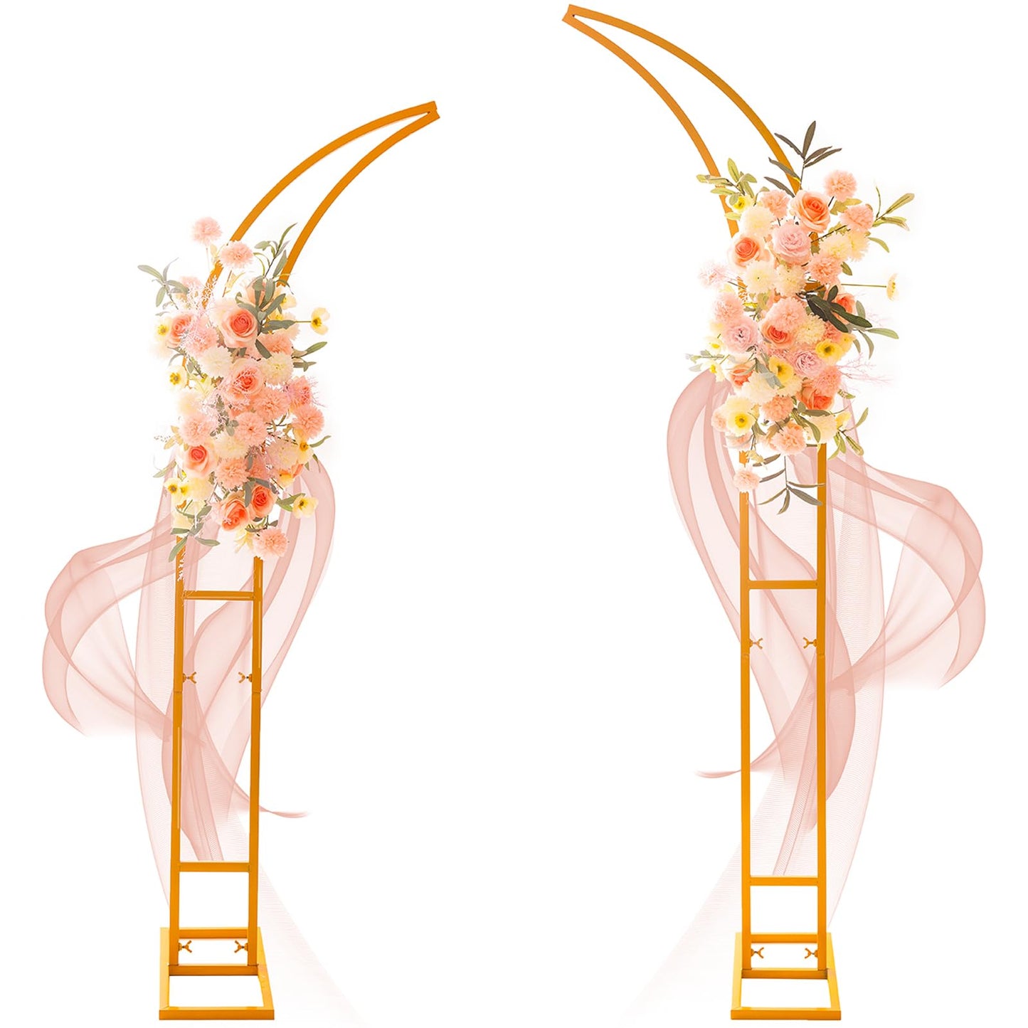 SATBIR 2pcs Large Wedding Arch with Base Flower Stand Arch Bracket Stand Backdrop Stand For Wedding Party Elegant Decorations & Garden Climbing Plants Vines,8.2&6.9 FT-Gold