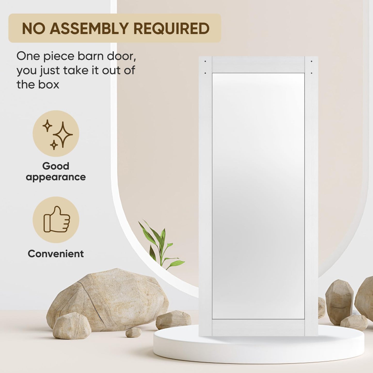 BARNSMITH 36in x 84in Mirror Barn Door with 6.6FT Sliding Door Hardware Kit Included, 1 Lites Full Length Mirror Door, Solid Wood Water-Proof PVC Surface,No Assembly Required,White