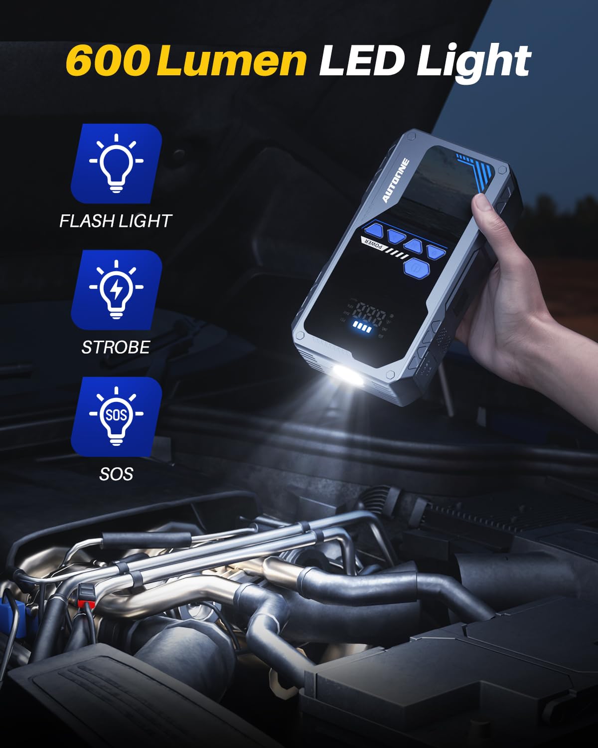 AUTOONE JWA2 Jump Starter with Air Compressor (All Gas/12L Diesel), 150PSI Car Jumper Starter Portable, Jump Box Tire Inflator with LED Flashlight, LCD Display, Storage Case
