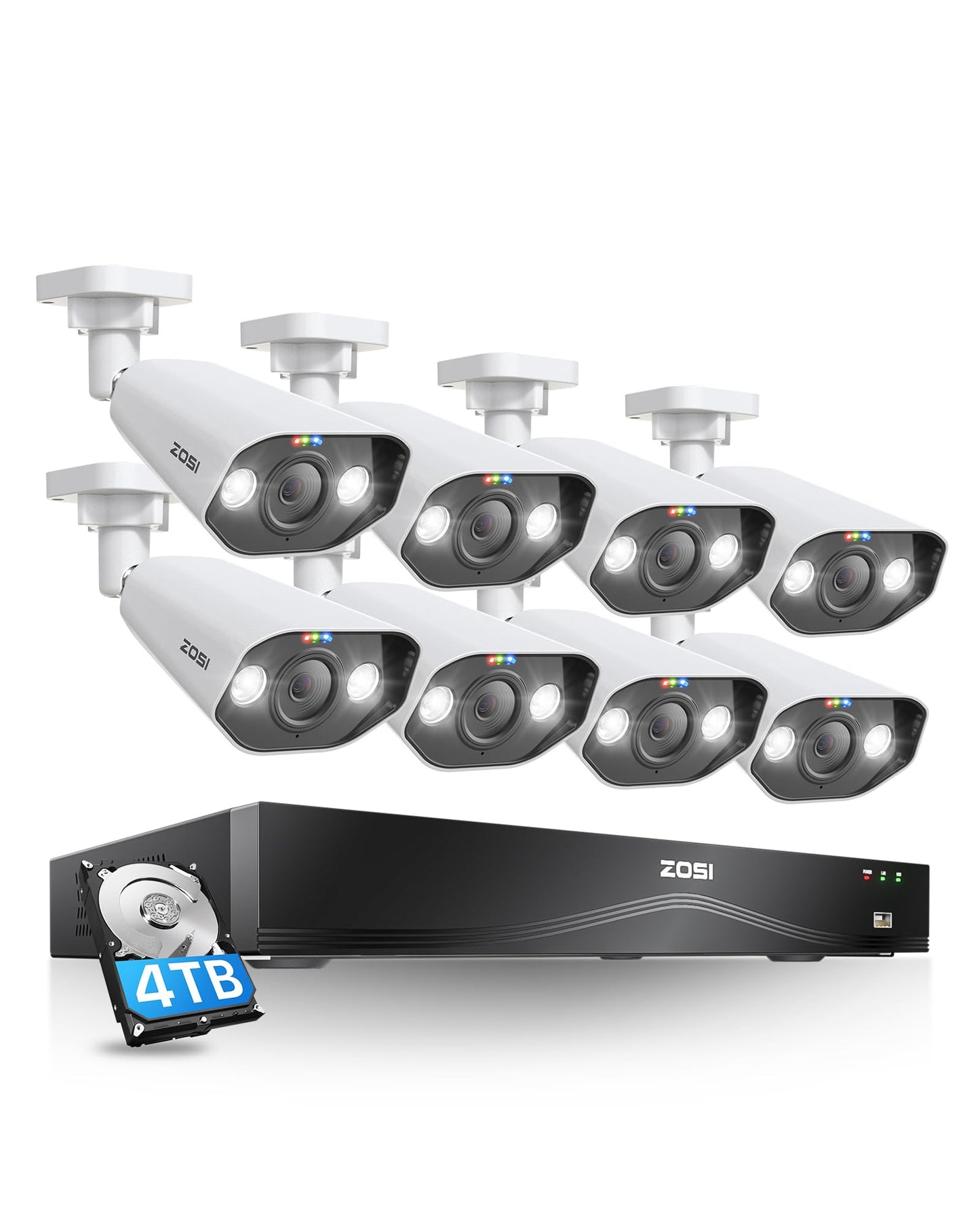 ZOSI 24CH 4K Spotlight PoE Security Camera System with Person Vehicle Detection,8pcs 4K Outdoor PoE Cameras,2 Way Talk,H.265+ 16CH 8MP NVR with 4TB HDD for 24/7 Recording