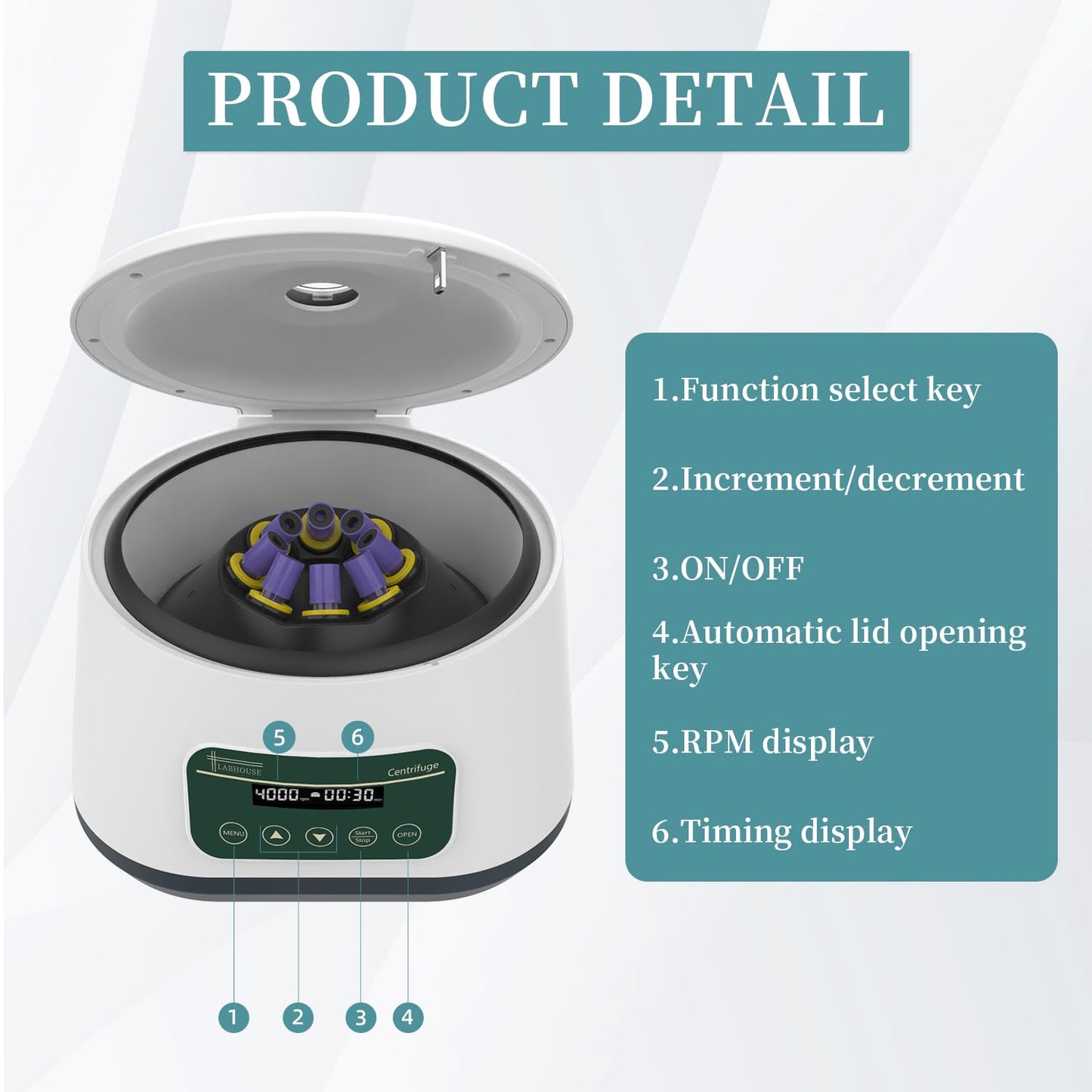 LABHOUSE PRP Centrifuge Machine 8x2ml/5ml/10ml | 4x15ml Digital Speed 500-4000rpm 1717xg RCF Lab Benchtop Centrifuges Timer 30sec-99min