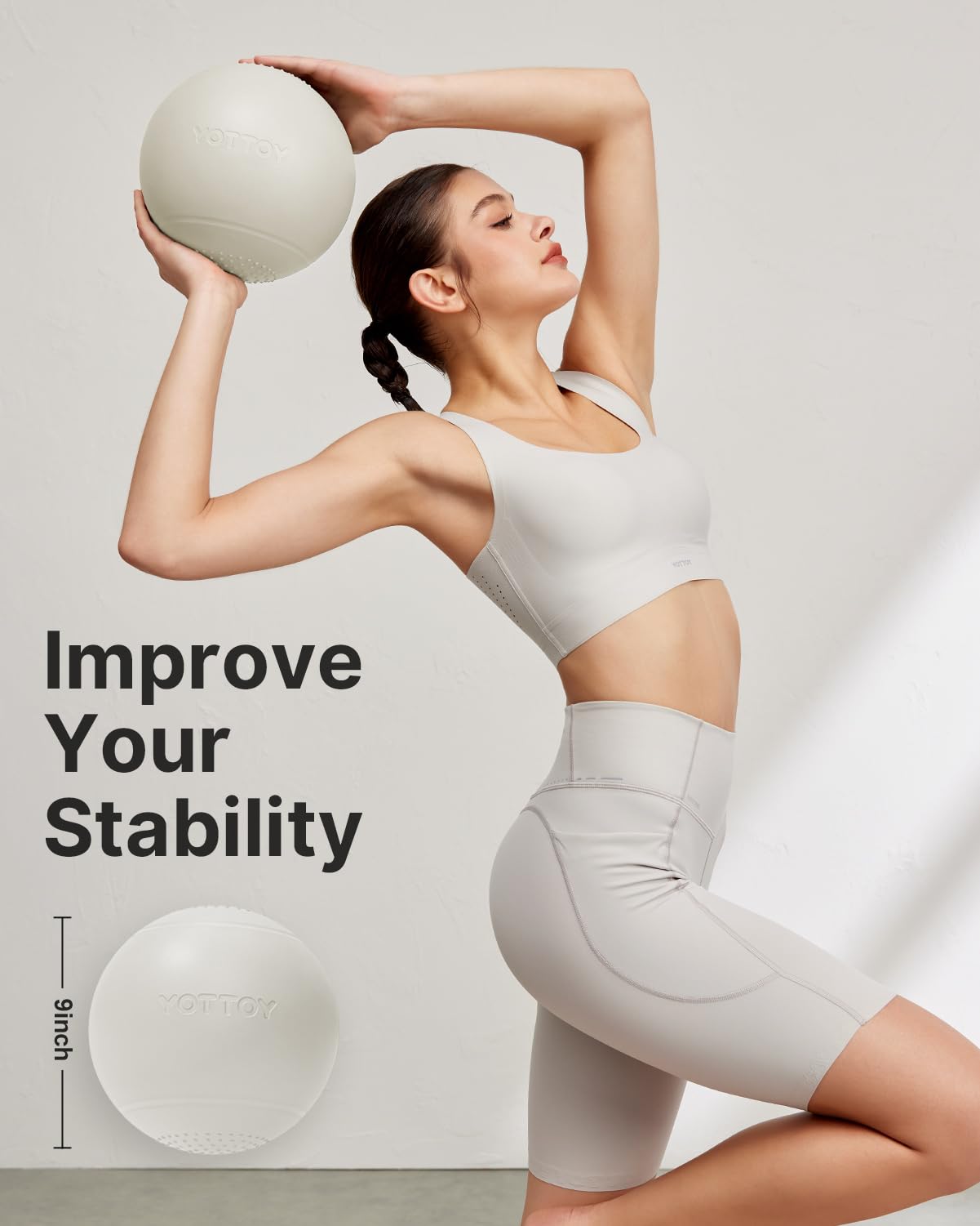 YOTTOY Small Exercise Ball，9-inch Pilates Ball with Anti-Burst Technology for Stability, Ideal for Yoga, Pilates, Physical Therapy & Home Workouts (White)