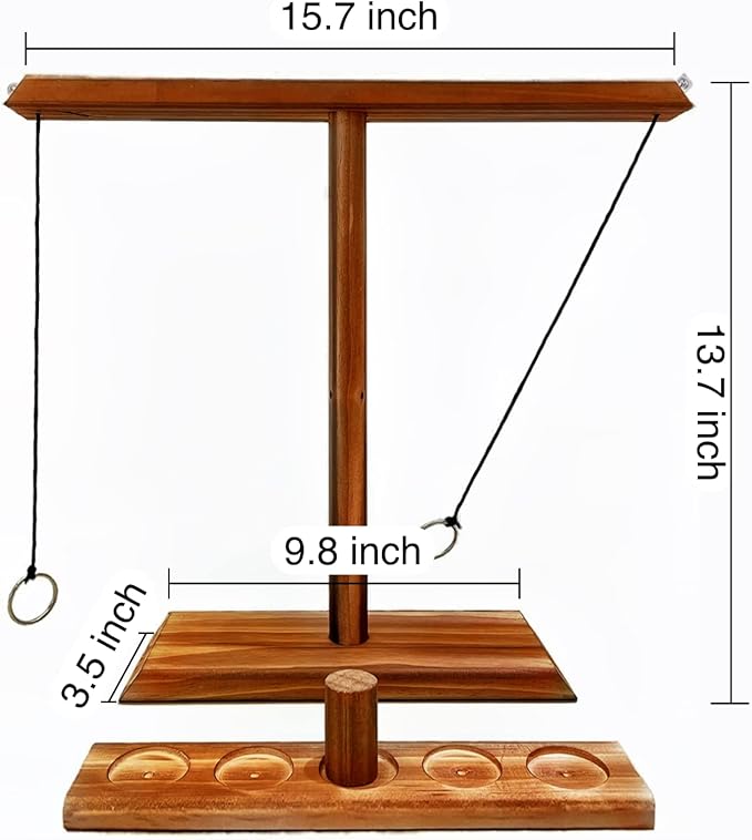 Ring Toss Game, Wooden Hook Tossing Game with Shot Ladder for Party Outdoor Handmade Handheld Ring Hook Fast-Paced Family Interactive Gaming Toys